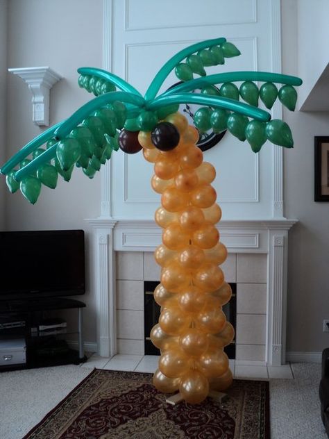 Balloon Palm Tree - No custom expensive balloon branches required !: Tree With Balloons, Diy Palm Tree, Balloon Palm Tree, Balloons And Streamers, Hawaii Themed Party, Luau Decorations, Balloon Tree, Luau Baby Showers, Family Website