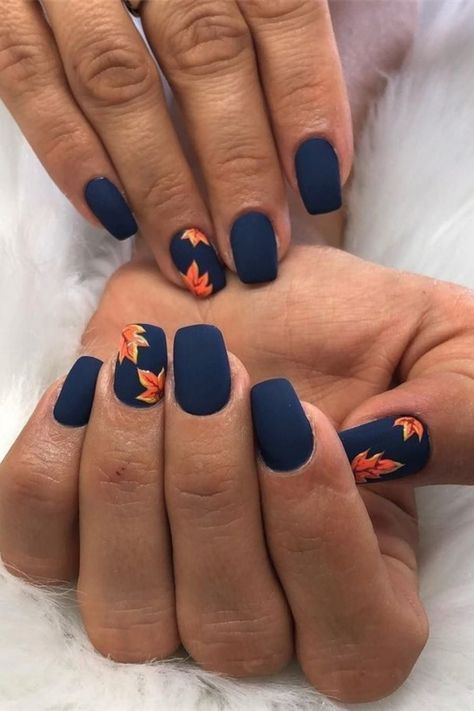 Summer Nails Colors Designs, Orange Nail, Fall Nail Trends, Fall Gel Nails, Square Nail Designs, Fall Nail Art Designs, Thanksgiving Nails, Blue Nail, Winter Nail Designs