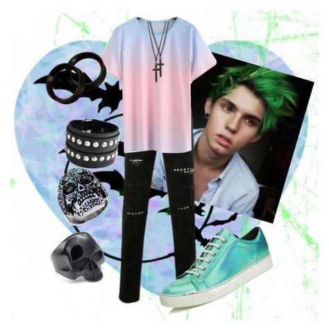 "Pastel goth" by jaxx-korzo-zakeel on Polyvore featuring Yves Saint Laurent, West Coast Jewelry, Dsquared2, Bling Jewelry, Lanvin, men's fashion and menswear Goth Boy Outfits, Pastel Lollipop, Henry Bowers, Memorial Outfits, Pastel Goth Boy, Tomboy Aesthetic, Masculine Clothing, Beverly Marsh, Soft Goth