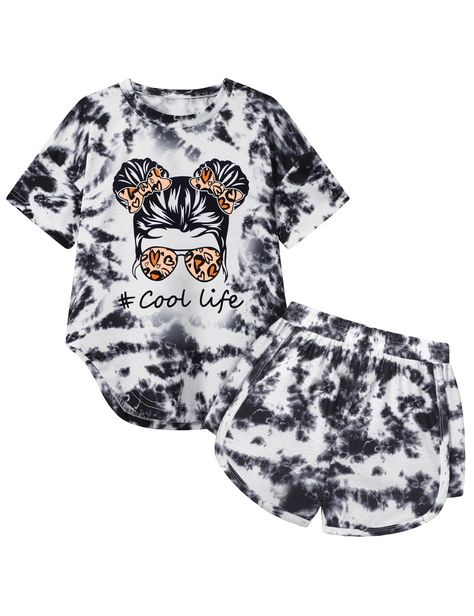 PRICES MAY VARY. ⛱ Material: Girls clothes spring/summer set is made from high-quality and breathable fabric, ensuring maximum comfort for your girls during the warm seasons. The fabric is soft, lightweight, and gentle on the skin, making it ideal for everyday wear. ⛱ Design: The tie-dye girls clothes on the short-sleeve top adds a trendy and stylish touch, while the cool girl graphic print enhances the overall design. The casual shorts complete the ensemble with their simple and relaxed style. Clothes For Ten Year Olds, Girls Outfit Ideas Kids, Clothes For Girls 7-8, Clothes For Kids 9-10, Cute Outfits For Kids 9-10, Stylish Outfits For Teens, Cute Kid Clothes, Cute Girl Clothes, Tv Clothes