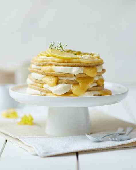 Lemon Curd Pancake Cake Recipe | myfoodbook Protein Pancakes Low Carb, Lemon Pancakes, Homemade Lemon Curd, Protein Pancake Mix, Pancake Cake, Low Carb Protein, Kid Desserts, Crepe Cake, Lemon Rind