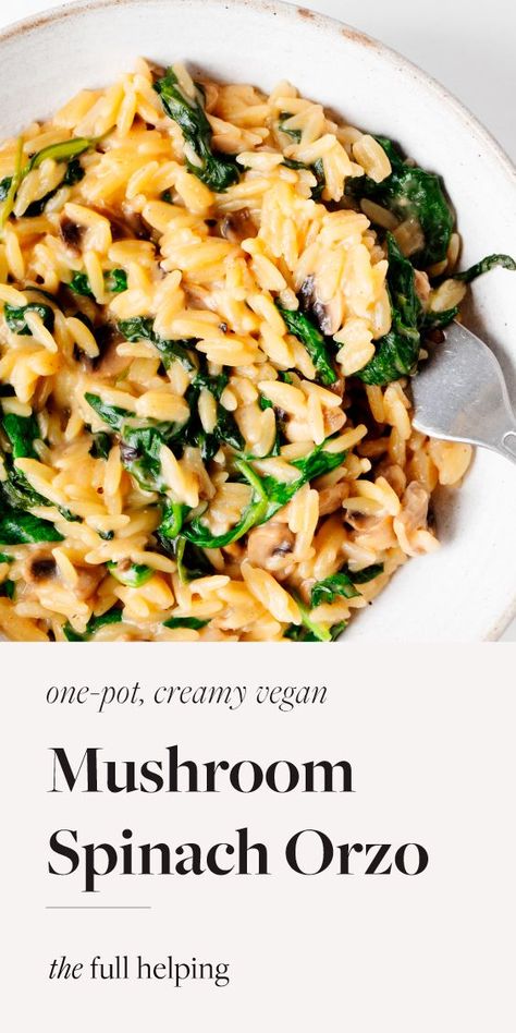 Mushroom Spinach Orzo, Pasta With Mushrooms And Spinach, Vegetarian Orzo, Orzo With Mushrooms, Easy Orzo, Spinach Orzo, Orzo Dishes, Dump Recipes, Mushrooms And Spinach