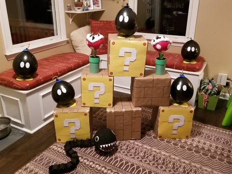 Mario Diy Birthday Decorations, Mario Party Gift Bags, Mario Diy Party Decorations, Super Mario Birthday Party Favors, Mario Bros Party Ideas Decoration, Diy Super Mario Decorations, Super Mario Party Decorations, Luigi Party, Super Smash Bros Party