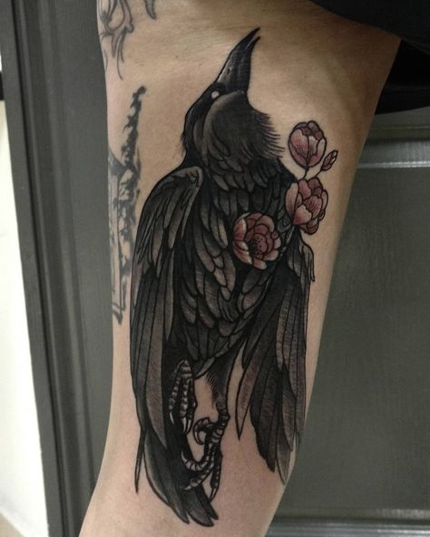 Black Bird Tattoo, Neotraditional Tattoo, Crow Tattoo, Raven Tattoo, Moth Tattoo, Spooky Tattoos, Gothic Tattoo, Up Tattoos, Dark Tattoo