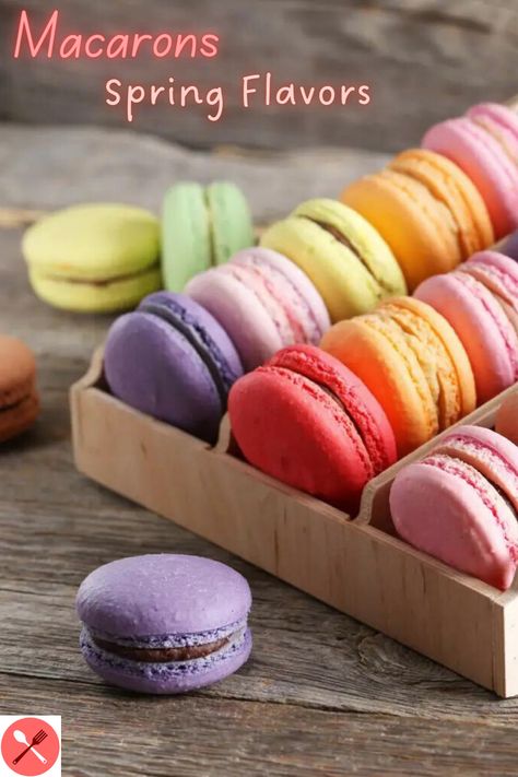 Sweeten Up Spring With 12 Tasty French Macaron Flavors. You'll find fruit-flavored macarons, macarons that have floral themes, and tangy, fresh and sweet citrus macarons. Citrus Macarons, Spring Macarons, Flavored Macarons, French Macarons Flavors, Macaroons Flavors, Macaron Flavors, French Macaron, Dessert Boxes, Spring Desserts