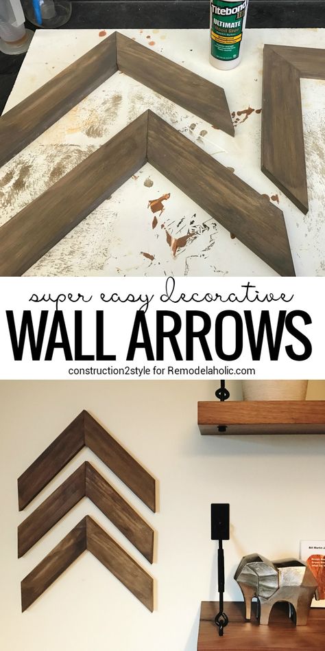 Super Easy DIY Wooden Arrow Wall Decorations | Full DIY tutorial from construction2style on Remodealaholic.com | scrap wood projects | beginner projects | wall decor | rustic reclaimed wood Wall Arrows, Wooden Arrow, Diy Home Decor For Apartments, Wooden Arrows, Wood Projects For Beginners, Cottage Market, Dekor Diy, Ideas Hogar, Scrap Wood Projects