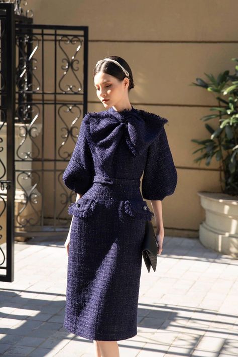 Purple Tweed Dress, Tweed Dress Outfit Classy, Winter Work Dress, Tweed Fashion, Classy Gowns, Dresses Princess, Elegant Dresses Classy, Royal Outfits, Semi Formal Dresses