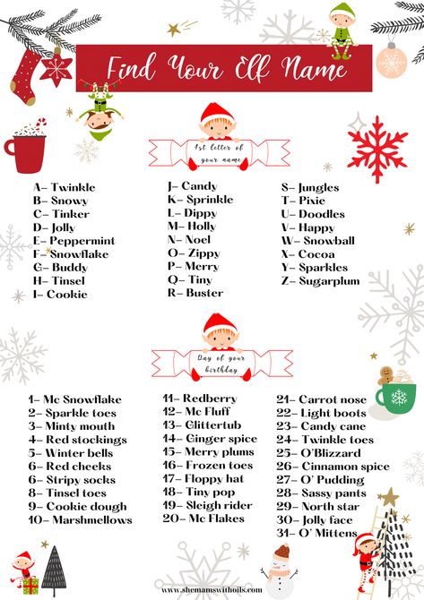 Find Your Elf Name Printable, What Is Your Elf Name Free Printable, Whats Your Elf Name Funny, Reindeer Names Printable Free, What Is Your Elf Name, Christmas Name Generator, Christmas Elf Name Generator, Holiday Names, Chritmas Cookies