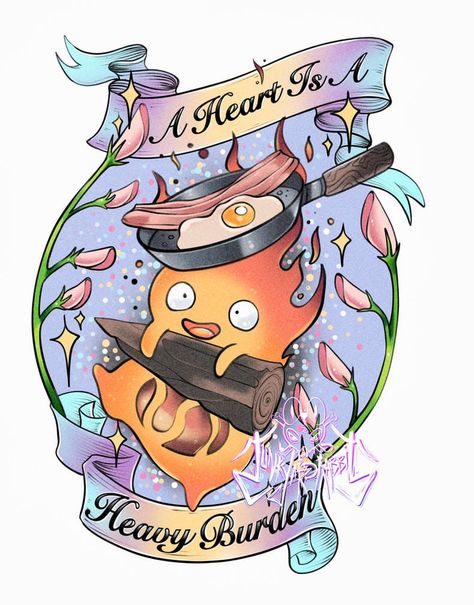 Calcifer Quotes, Calcifer Drawing, Studio Ghibli Fan Art, Calcifer Art, Tatuaje Studio Ghibli, Studio Ghibli Tattoo, Animes Emo, Ghibli Tattoo, Heavy Burden