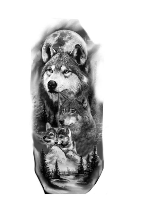 Wolf Cub Tattoo Design, Wolf Mom Tattoo, Adoption Tattoo, Wolf Pack Tattoo, Wolf Tattoo Forearm, Rip Tattoos For Mom, Rottweiler Tattoo, Wolf Sleeve, Family Tattoos For Men