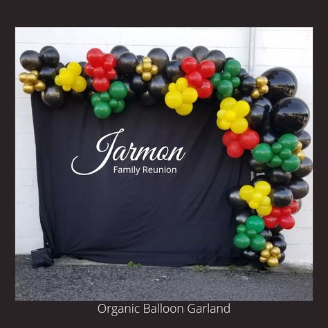 Jamaican Balloon Arch, Rasta Balloon Garland, Juneteenth Balloon Decor, Juneteenth Centerpiece Ideas, Juneteenth Balloon Garland, Jamaica Theme Party Ideas, Juneteenth Decoration Ideas, Hbcu Party, Juneteenth Cookout