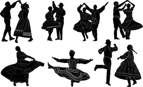 Folk dance silhouettes  #costume #culture #dance #dancer #ethnic #Festival #Folk #folk dance #greek #performance #Person #Show #music Traditional Dance Drawing, Folk Dance Background, Dance Genres, Dance Drawings, Ceilidh Dance, La Purisima, Dancer Tattoo, Dancing Drawing, Dancing Clipart