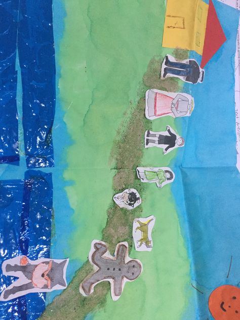 Paint/collage story map of The Gingerbread Man Collage Story, Gingerbread Man Story, Gingerbread Man Activities, Music Classroom Decor, Penguin Coloring, Map Crafts, The Gingerbread Man, Traditional Tales, Birthday Display