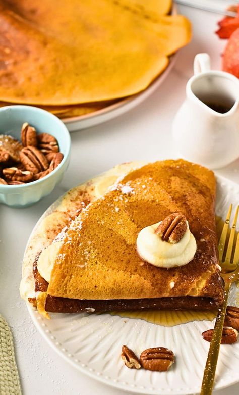 Pumpkin Crepes (4 Ingredients) - The Conscious Plant Kitchen Pumpkin Crepes, Conscious Plant Kitchen, Plant Kitchen, Homemade Pumpkin Puree, Oat Pancakes, Overnight Oatmeal, How To Make Pumpkin, Fall Breakfast, Crepe Recipes