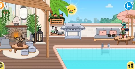 Toca Boca Pool House Ideas, Toca Boca Patio Ideas, Toca Rooms, Adopt Me Small House Ideas, Beach House Pool, Ideas Toca Boca, Pool House Design, Lego Elves, Beach House Vacation