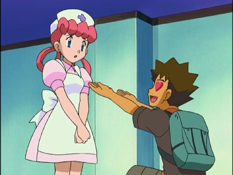 Brock proposing to Nurse Joy? When is this Nibi City Gym Leader ever gonna get married?  ~ Pokemon Advanced Challenge Brock And Nurse Joy Costume, Nurse Joy Costume, Nurse Pokemon, Nurse Joy Pokemon, Pokemon Nurse Joy, Nurse Joy Cosplay, Officer Jenny, Brock Pokemon, Nurse Joy