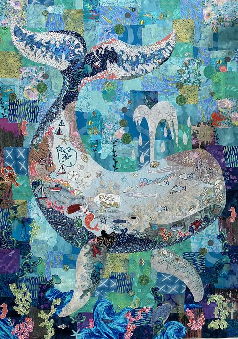 Whale Collage Art, Paper Mosaics, Whale Poster, Moon Bear, Paper Mosaic, Beach Quilt, Kids Quilts, Collage Inspiration, Whale Art