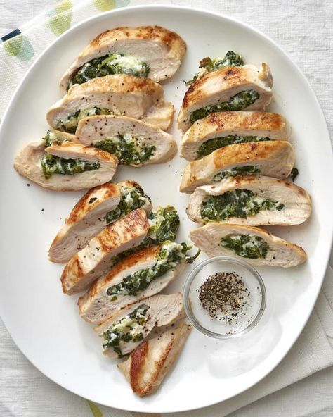 How To Make Stuffed Chicken Breast with Spinach & Cheese | Kitchn Easy Stuffed Chicken Breast, Easter Dinner Ideas, Top Dinner Recipes, Stuffed Chicken Breast Spinach, Spinach Cheese, Dada Ayam, Stuffed Chicken Breast, Healthy Recipes Clean, Easter Dinner Recipes