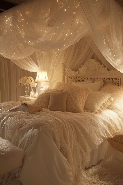 Cozy Glam Bedroom, Canopy Bed Curtains, Glam Bedroom Decor, Canopy Bed Frame, Glam Bedroom, Perfect Bedroom, Couple Bedroom, Canopy Bed, Room Makeover Bedroom