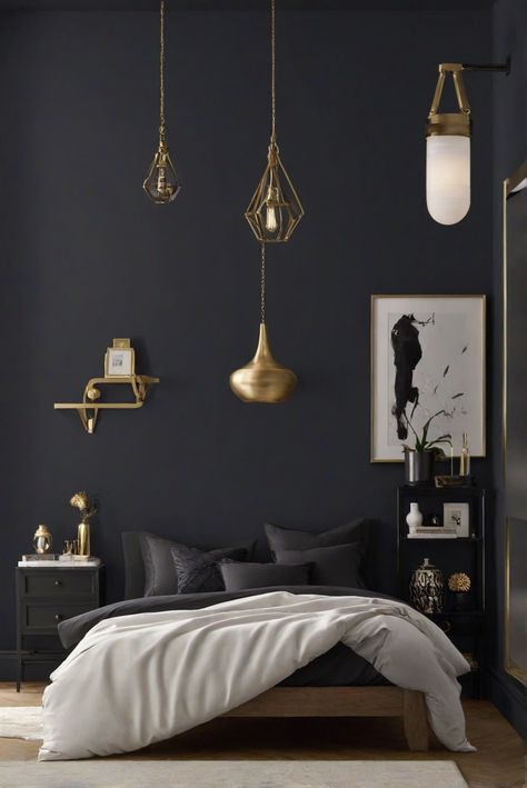 bedroom decor, interior design services, home decor ideas, wall painting services Black Magic Sherwin Williams, Colors For Bedroom, Trendy Paint Colors, Paint Guide, Paint Trends, Bedroom Black, Grey Cabinets, Chic Bedroom, Warm Grey