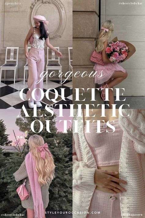 If you're a fan of Coquette core, you'll love this list of Coquette aesthetic outfits that are fun, flirty, and totally chic! Pink Ootd Aesthetic, Coquette Outfit Spring, Spring Outfits 2024 Trends, Soft Woman Aesthetic, Soft Pink Outfits, Coquette Soft Style, Pink Coquette Outfit, Coquette Style Outfits, Coquette Outfit Aesthetic