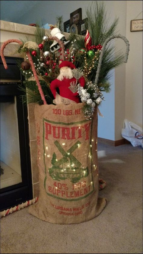 Christmas Florals, Diy Santa, Sale Ideas, Santa Bags, Burlap Sacks, Burlap Bags, Christmas Farmhouse, Christmas Sack, Christmas Porch Decor