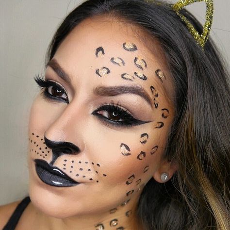 Leopard Face Paint, Leopard Makeup Halloween, Cat Face Halloween, Cat Face Makeup, Cat Makeup Tutorial, Simple Cat Makeup, Cheetah Makeup, Kitty Face Paint, Cat Halloween Makeup