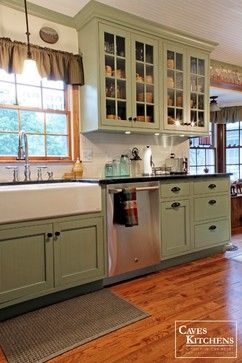 Sage Green Country Cottage Kitchen with Farmhouse Sink - transitional - kitchen - other metro - Caves Kitchens Cornish Farmhouse, Country Cottage Kitchen, Kitchen New York, Cabinets Ideas, Green Kitchen Cabinets, Casa Country, Farmhouse Kitchen Cabinets, Cottage Kitchens, New Kitchen Cabinets