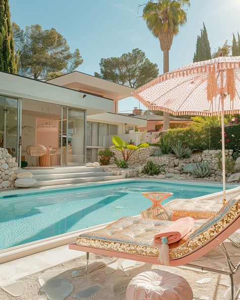 A touch of glamour to the Mid Century pool area 🏡 #mcm #architecture #midcenturymodern #midcenturyfurniture #glamour #glitterdecor #pooldesign #retroarchitecture #thisisnotreal #midjourney Mid Century Pool Area, Mid Century Modern Pool Area, Mid Century Modern Pool, Mid Century Pool, Vintage Basement, Mcm Architecture, Mid Century Modern Palm Springs, Palm Springs Interior, Aesthetic Pool