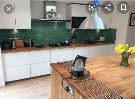 Kitchen Green Splashback, Green Splashback, Metro Tiles Kitchen, Lakehouse Kitchen, Kitchen Green, Kitchen Splashbacks, Metro Tiles, Classic Tile, Kitchen Decor Themes