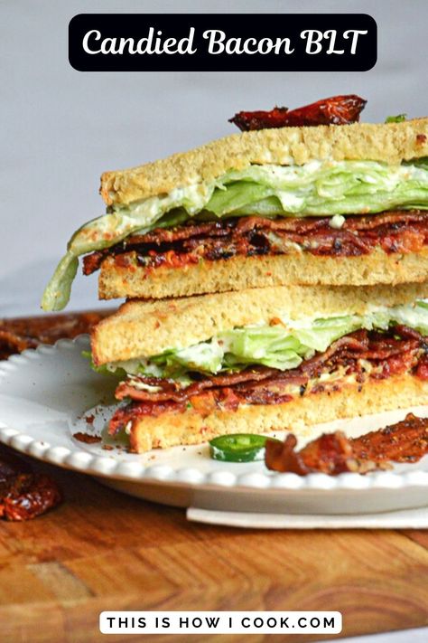 This million dollar bacon BLT is what dreams are made of. Perfect candied bacon with brown sugar and black pepper, candied tomatoes and more! #millionairebaconrecipe #candiedbaconrecipe #candiedbaconbrownsugar Millionaire Bacon Recipe, Candied Tomatoes, Bacon With Brown Sugar, Carmelized Bacon, Million Dollar Bacon, Blt Sandwich Recipes, Candied Bacon Recipe, Deli Style Sandwiches, Blt Recipes