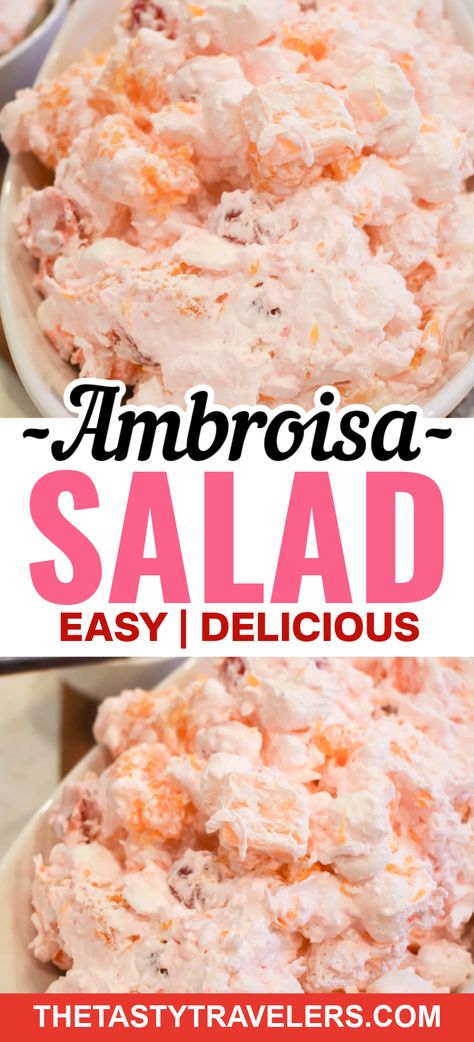 Check out my recipe for making Ambrosia Salad!  Ambrosia salad is a classic holiday side dish or dessert. Originally, Ambrosia salad was made of luxurious, hard-to-find, and expensive ingredients. It was considered a true luxury and was reserved for the holidays and very special occasions. Frozen Ambrosia Fruit Salad, Pink Ambrosia Fruit Salad, Ambrosia Salad With Jello, Ambrosia Fruit Salad With Cream Cheese, Ambrosia Fruit Salad With Yogurt, Strawberry Ambrosia Salad, Easy Congealed Salad Recipe, Ambrosia Salad With Cottage Cheese, Pistachio Ambrosia Salad