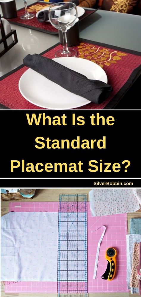 The most commonly sold placemat sizes are 12 by 18-inch rectangle and a 15-inch circle. Placemats come in many shapes and styles to provide decoration to a table setting and protection for the table. Most designs allow enough space for an entire place setting to fit on top of the mat. Quilting Projects Placemats, Placemats Patterns For Round Tables, Size Of Placemats Patterns, Standard Placemat Size, Christmas Placemats Patterns Free, Simple Placemats To Sew, Size Of Placemats, How To Make Placemats Free Pattern, Diy Sewing Placemats