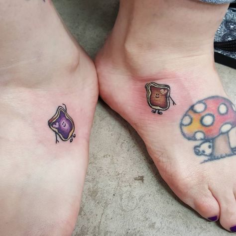 Pb&j Tattoo, Peanut Butter Jelly Tattoo, Peanut Butter And Jelly Tattoo, Jelly Tattoo, Best Friends Tattoo, Brother And Sister Tattoo Ideas, Sister Tattoo Ideas, Cupcake Tattoos, Thumb Tattoos