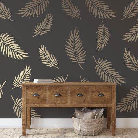 Wall Stencils for Design and Decor - Large Wall Stencil Patterns Palm Leaf Stencil Wall, Wallpaper Sheet For Wall, Texture Work On Wall, Wall Paint With Stencil, Wall Texture For Living Room, Accent Wall Stencil Ideas Bedroom, Living Room Wall Stencil Design, Palm Stencil Wall, Wallpaper On Wall Living Room