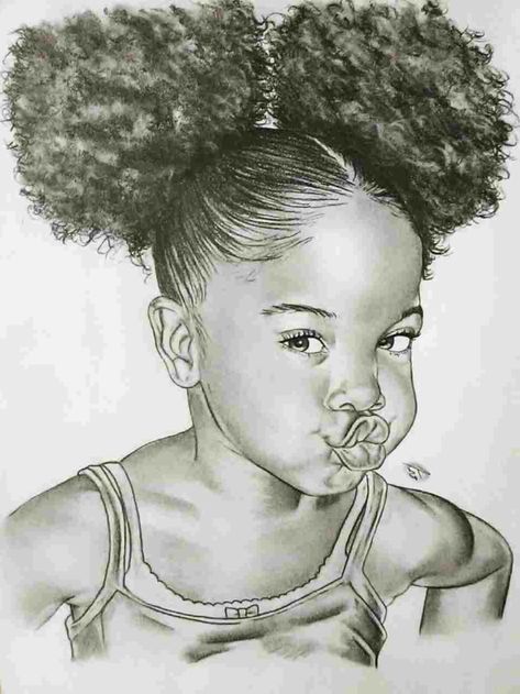 drawing-of-a-cute-girl-toddler-with-curly-hair-in-two-ponytails-easy-drawings-of-people Art Black Love, Natural Hair Art, 얼굴 드로잉, Afrique Art, Black Art Painting, Black Artwork, Black Art Pictures, Black Love Art, Afro Art