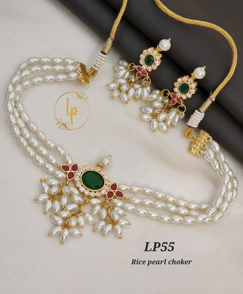 850/-rice pearl chokar for sale |whatsapp-9177993969 Vanki Designs Jewellery, Necklace Set Indian Bridal Jewelry, Fashion Jewelry Quotes, Rice Pearls, Choker Necklace Designs, Gold Earrings Wedding, Pearl Jewelry Design, Gold Jewelry Simple Necklace, Antique Jewellery Designs