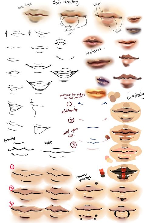 Anime and Realism lips tips by moni158 Anime Mouths, Female Lips, Anime Lips, Lip Tips, Mouth Drawing, Lip Tutorial, Drawing Lesson, Lips Drawing, Poses References