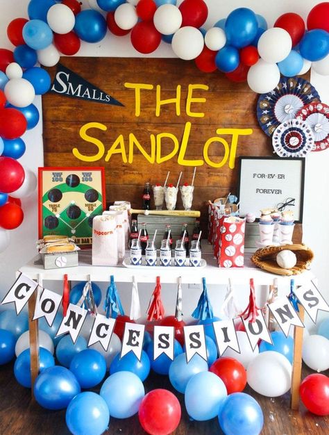 Sandlot Party Sandlot Baby Shower Ideas, Sandlot 1st Birthday Party, Sandlot Party Ideas, The Sandlot Party, Sandlot Birthday Party Ideas, Sandlot First Birthday Party, Sandlot Birthday Cake, 7th Birthday Boy Ideas, Sandlot Themed Birthday Party