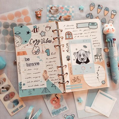 Tags ☁️ : #binder #binderjournal #journalinspiration #journalideas #october #cozyvibes #anya #spyxfamily #journaling #aesthetic #blueaesthetic #cool #kawaii #a6binder #journalsupplies #bujoideas #bulletjournal #journalingcommunity #anime Binder Journal Aesthetic, Binder Aesthetic, Anya Spyxfamily, Binder Journal, Journaling Aesthetic, Binder Journals, Journal Aesthetic, Be Brave, Tour Eiffel