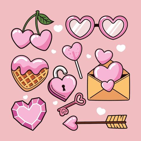 Free vector hand drawn love cartoon elem... | Free Vector #Freepik #freevector #heart-character #cute #hand-drawn-illustration #cartoon-set Valentines Day Doodles, Cartoon Elements, Embellishment Drawing, Valentine Cartoon, Valentine's Day Illustration, Love Cartoon, Valentines Illustration, Cute Easy Doodles, Love Doodles