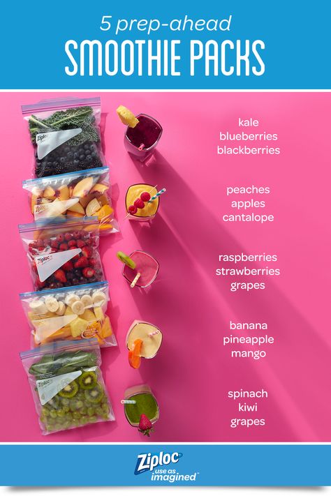 Freezer Smoothie Packs, Freezer Smoothies, Menu Sarapan Sehat, Resep Smoothie, Smoothie Packs, Resep Diet, Healthy Drinks Smoothies, Freezer Bags, Easy Smoothie Recipes