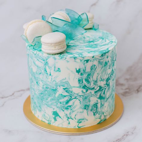 [ Dreamy Marbled Cake ] Topped with white macarons and translucent candy shards, this dreamy marbled cake has the most elegant finish. Choose from four different shades - black, pink, sky blue and teal. Preorder online at www.edithpatisserie.com Turquoise Cake Ideas Birthday, Pink And Teal Cake Ideas, Teal Marble Cake, Teal Cakes Birthday, Teal Birthday Cake For Women, Sky Blue Cake Ideas, Turquoise Cake Birthday, Teal Cakes, Teal Birthday Cake