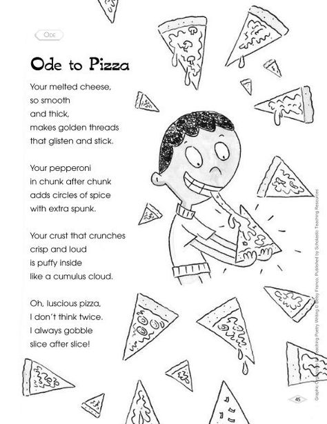 Ode to Pizza - Scholastic Store Personification Poems, Word Prompts, Silly Poems, Poetry Poster, Poetry Posters, Poetry Activities, Made Up Words, Teaching Poetry, Poetry For Kids