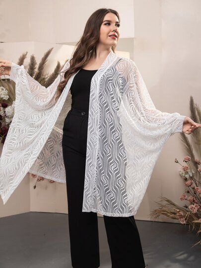 Spirit Costume, Plus Size Kimono, Lace Outfit, Lace Kimono, Long Sleeve Lace, Kimonos, White Long Sleeve, Hijab Fashion, Kimono Top