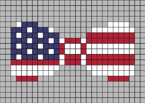 A pixel art template of a bow-tie themed as the American flag (with the correct colours). Flag Of America, Beads Designs, Pixel Crochet, Ice Pop, Pixel Pattern, America Flag, Head Bands, July Crafts, Perler Beads Designs