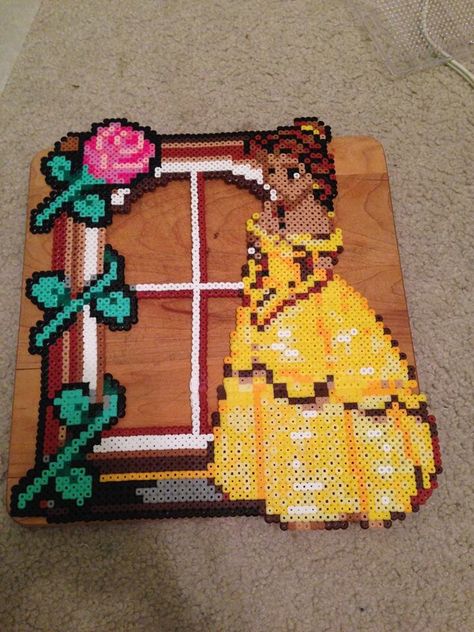 Beauty and the beast Beauty And The Beast Perler Beads, Hama Beads Disney, Perler Pattern, Hama Art, Pearl Crafts, Perler Creations, Disney Belle, Perler Ideas, Hamma Beads