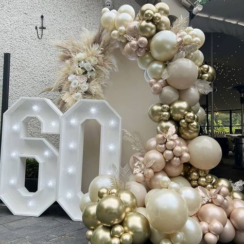 Amazon.com: White Sand Gold Balloon Garland Double Stuffed Pearl Pink Balloon Ivory White Balloon Arch Kit Metallic Chrome Gold Balloons For bridal shower Boho Neutral Baby Shower Wedding Birthday Party Decor : Toys & Games Balloon Decoration For 60th Birthday, Birthday Decoration Elegant, Boujee Birthday Decorations, 60th Decorations Birthday, 60 Birthday Party Decor, Rose Gold And Pink Birthday Party Decor, Ballon Arches Birthday, 60 Balloon Arch, 50th Birthday Colour Theme