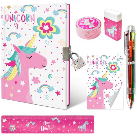 PRICES MAY VARY. ❤【DIARY FOR GIRLS】You will find 6 items with this journal gift set, diary with lock and 2 keys, Mini Notedpad, Six Multicolored Pen, Ruler, Sharpener and Eraser. All packed in a PVC storage bag ❤【JOURNAL WITH LOCK】Children love to write their thoughts, dreams, secret and wish in a special private journal. No one is getting inside your journal with padlock & keys, BUT YOU ❤【GREAT GIFT】Stationary Set is an appropriate present for School Party, Birthday, Ester, Halloween, Thanksgiv Diary For Girls, Journal With Lock, Diary With Lock, Pvc Storage, Birthday Presents For Girls, Kids Diary, Mini Notepad, Memo Notepad, Stationary Gifts