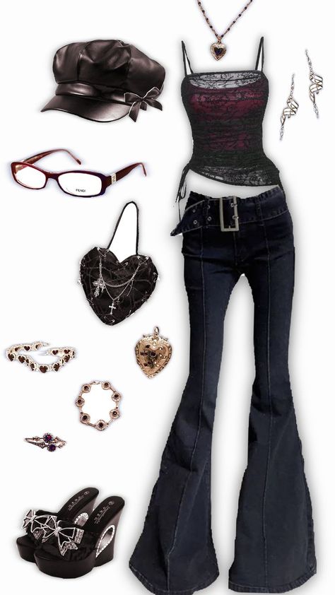 Outfit Inspo🕸 Y2k Blue Jeans Outfit, Corset Baggy Jeans Outfit, Corset Baggy Jeans, Baggy Jeans Drawing, Faye Webster Concert Outfit, Enhypen Concert Outfit Ideas, Faye Webster Concert, Concert Outfit Night, 2000s Fashion Inspiration